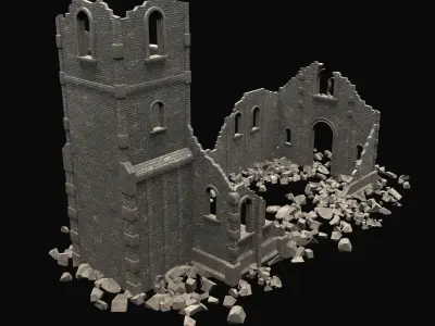 RUINED RUIN MEDIEVAL CHURCH TEMPLE GOTHIC CASTLE COLLECTION Low-poly 3D model