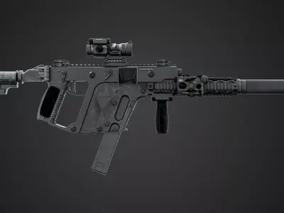Game Ready Low Poly Tactical SMG Rifle PBR Textured Low-poly 3D model