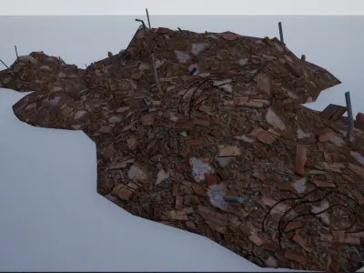 Destroyed Brick Rubble Piles Low-poly 3D model