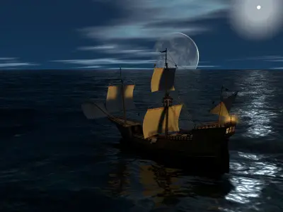 Caravel wooden sailing ship 3D model