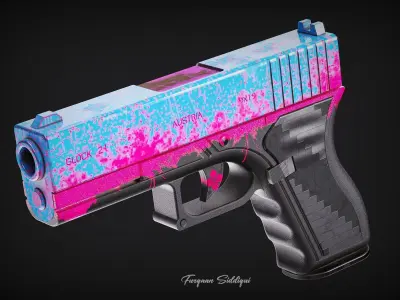 Glock Pistol Blossom Blueprint PBR Gun Low-poly 3D model