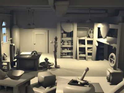 Adventurer office with rigged adventurer Low-poly 3D model