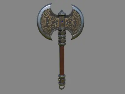 Axe stylized kazakh ornament - Game Ready Low-poly 3D model
