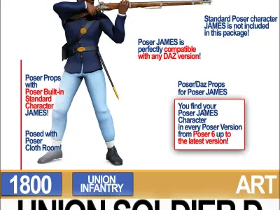 Civil War Union Soldier D African American Infantry wt PoserDaz 3D model