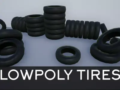 Lowpoly Tires and Stacks of Tires Low-poly 3D model