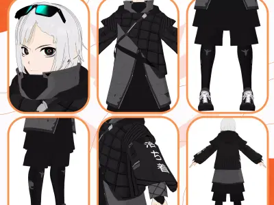 VRM SCIFI CYBERWEAR FUTURISTIC OUTFIT BOY URBAN STYLE VTUBER 3D model