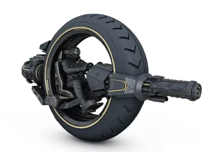 Futuristic Revolver Combat Monocycle High Poly Resolution 3D model