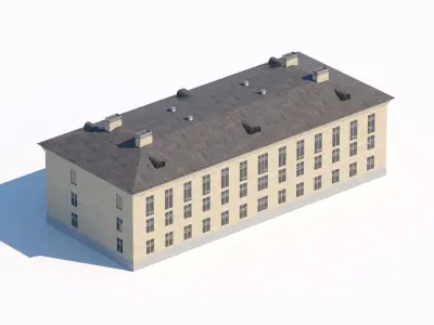 Classic brick residential building with pitched roof 3D model