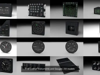 F16 Cockipt Instruments and Gauges 3D Model Collection