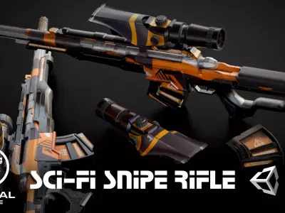 Stylized Sci-Fi Assault Snipe Laser Rifle Low-poly 3D model