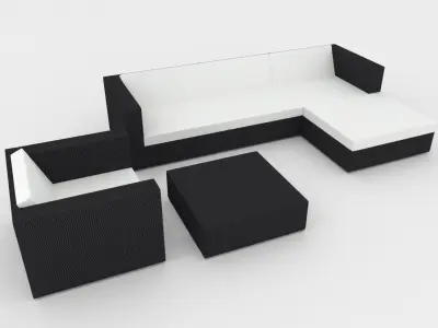 Wicker-Leather Outdoor Furniture Low-poly 3D model
