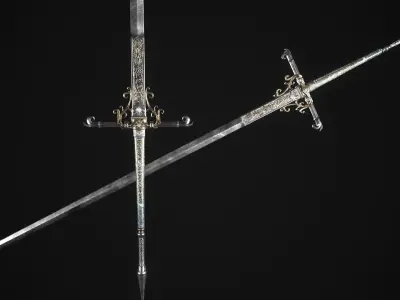 Fantazy Long Sword Medieval Melee Weapon Low-poly 3D model