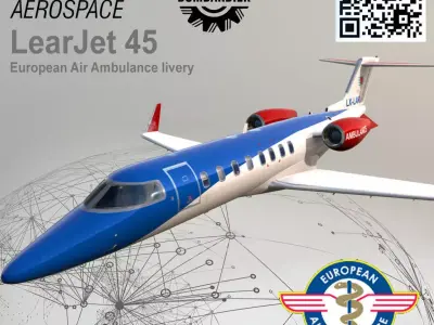 Bombardier Aerospace LearJet 45 European Air Ambulance livery Low-poly 3D model