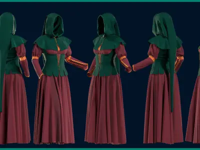 female medieval dress with texture 3D model