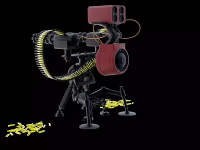 Sci-Fi Automated Turret Gun Game Ready 3D Model Low-poly 3D model