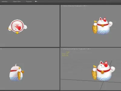 Cartoon lucky cat with fish Low-poly 3D model