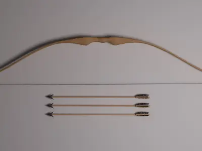 Traditional Recurve Bow and Arrow Low-poly 3D model