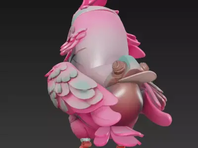 Pink Cyber Chick - Stylized Mecha Bird 3D Model 3D print model