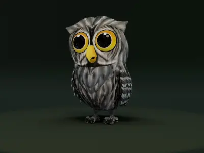Cartoon Grey Owl 3D Model Low-poly 3D model