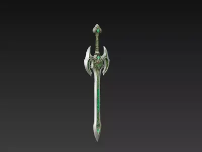 Emerald Rune Fantasy Sword - Low Poly 3D Weapon Low-poly 3D model