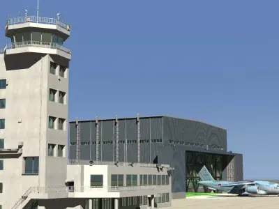 JASDF Large Aircraft Hanger and Control tower Low-poly 3D model