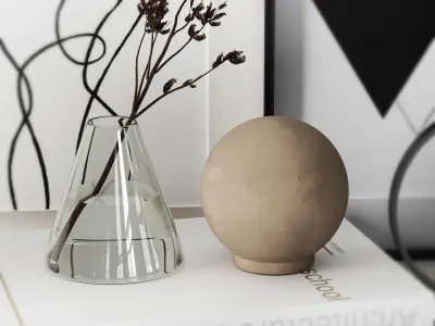 Decorative set bookshelf with bird figurines 3D model