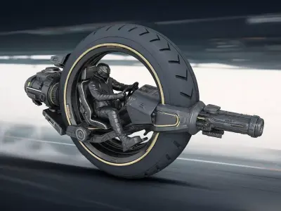 Futuristic Revolver Combat Monocycle High Poly Resolution 3D model