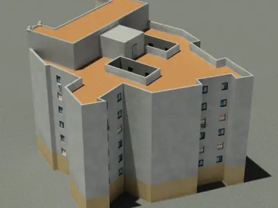 Building with orange roof Low-poly 3D model