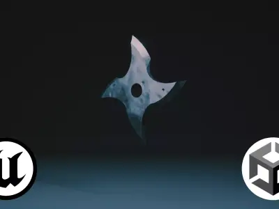 Futuristic Four Blade Shuriken Game Ready 3D Model PBR Textured Low-poly 3D model