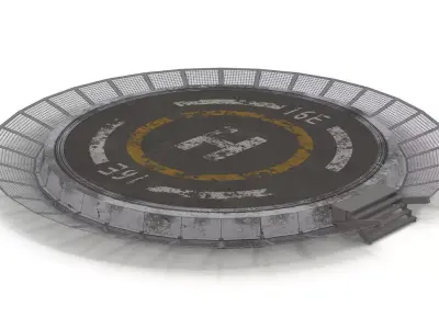 Helipad circular metal plate Low-poly 3D model