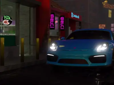 Neon Street Car Scene Animated Free 3D model