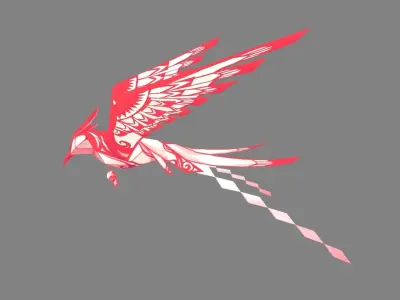 cartoon origami magpie kite - paper bird Low-poly 3D model