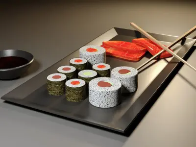 Sushi and Sashimi Low-poly 3D model