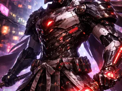 Futuristic Cyber Samurai 3D Model Sci-Fi Robot Warrior Character 3D print model