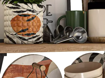 Kitchen Shelf Decor Beard Eggs Bottles Spices Collection Low-poly 3D model