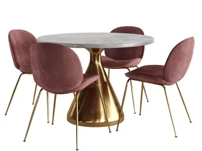 Gubi Beetle Chair and Silhouette Pedestal Round Dining Table 3D model
