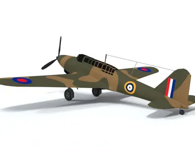 Low Poly Cartoon Fairey Battle WWII Airplane Low-poly 3D model