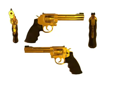 Golden Revolver with 10 Rounds Capacity Low-poly 3D model