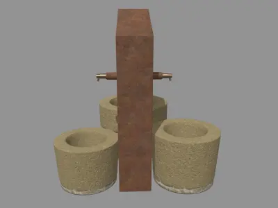 Low Poly Fountain set of wooden buckets Low-poly 3D model