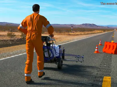 Road Worker with Cold Paint Line Striper 3D model