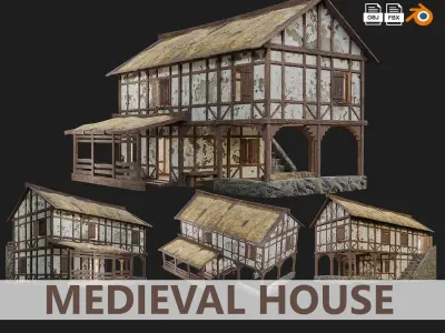Medieval Old House 4K GameReady Pack 05 to 08 Low-poly 3D model
