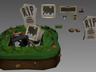 Computer Part Grave Low-poly 3D model
