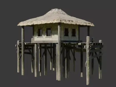 Wooden Bungalow Low-poly 3D model