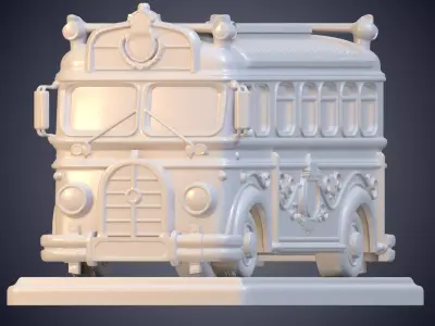 Ornate Vintage Bus Statue on Rectangle Pedestal PM-913 3D print model