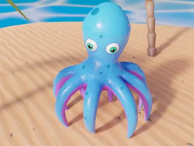 Stylized Low Poly Rigged Octopus Game Character Low-poly 3D model