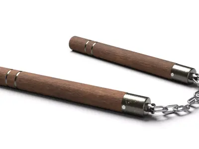 Nunchaku or Nunchuck made of Wood and Steel Low Poly 3D Model Low-poly 3D model