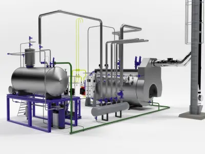 Steam boiler plant with equipment 3D model