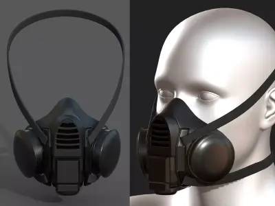 Gas mask respirator Black plastic  Low-poly 3D model