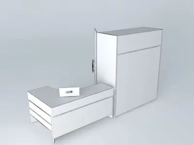 furniture wooden desk and cabinet Free 3D model