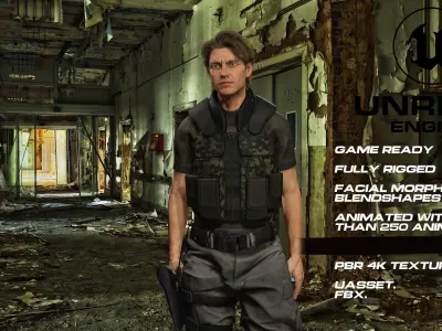 Zombie Hunter full rigged - game ready - animated Low-poly 3D model